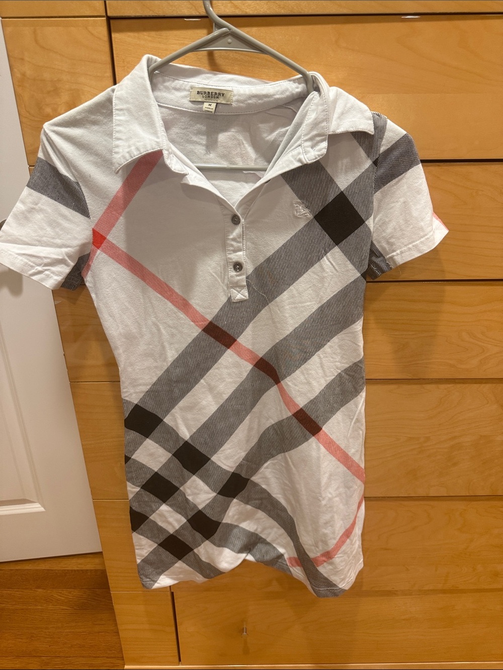 Burberry White Polo Dress with Gray and Red Plaid